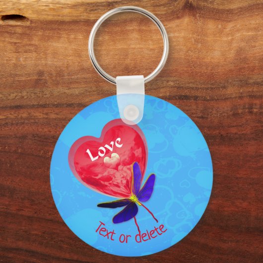 Love Red Heart Dragonfly Personalized Sleutelhanger (Voorkant)
