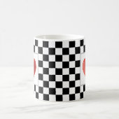 Love Red Heart on Black & White Chess Magic Mug (Centre)