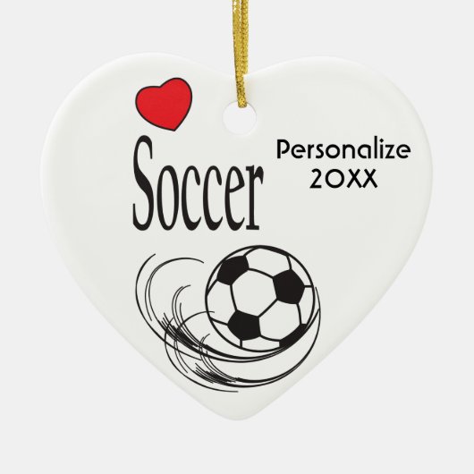Love Red Heart Voetbal Keramisch Ornament (Voorkant)