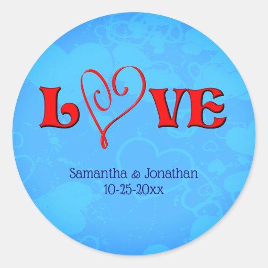 Love Red Heart Wedding Personalized Ronde Sticker (Voorkant)