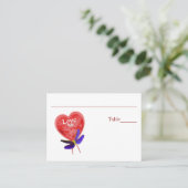 Love Red Heart Wedding Table  Plaatskaartje (Staand voorkant)