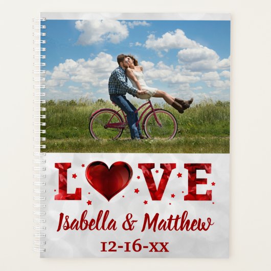 Love Red Hearts Stars Custom Photo Wedding Planner (Voorkant)