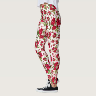 Love Red Rose Bouquet Photography Random Pattern Leggings