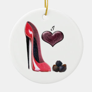 Love Red Stiletto Shoe and Chocolates Ornament