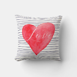 Love Red Waterverf Heart en Stripes Valentijn Kussen