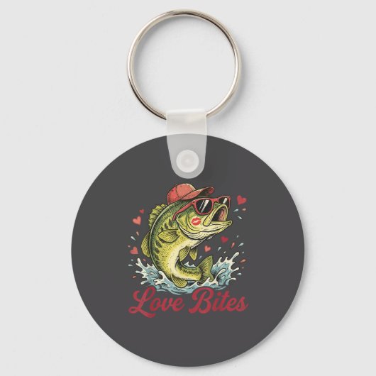 Love Retro Bites Fishing Fisherman Valentines Day  Sleutelhanger (Voorkant)