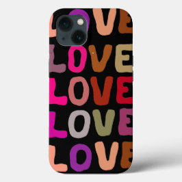 LOVE retro groovy golvende letters herhalen patroo iPhone 13 Hoesje