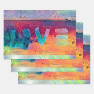 Love Retro Hippie Blue Red Oranje Bohemen Land Inpakpapier Vel