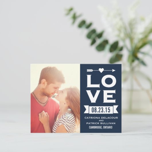 LOVE Retro Typografie | Briefkaart Datum opslaan (Staand voorkant)