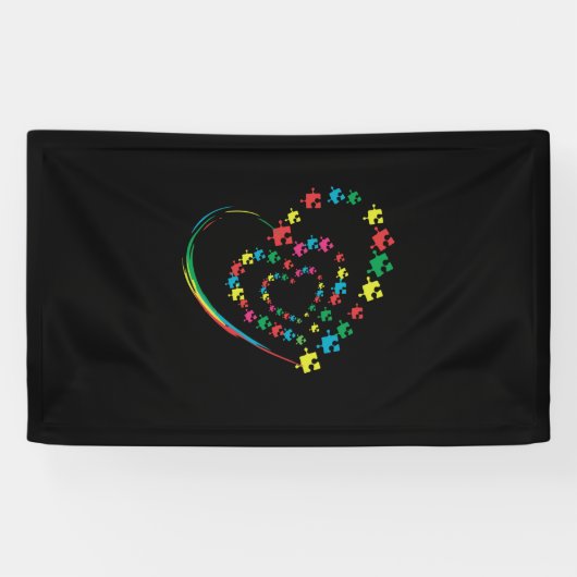 Love Ribbon Heart Puzzle Autism Awareness Gift Spandoek (Horizontaal)
