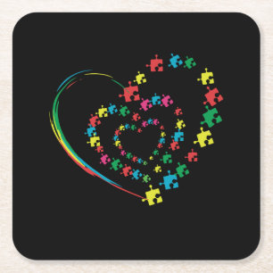 Love Ribbon Heart Puzzle Autism Awareness Gift Vierkante Kartonnen Onderzetter
