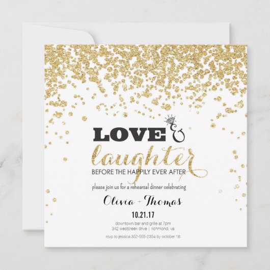 Love & rire Parties scintillant d'or Invitation de (Devant)