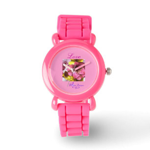 "Love" Roze Glitter Strap Horloge