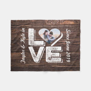 Love Rustic Woodland Photo Heart Lijst Monogram Fleece Deken
