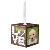 Love Rustic Woodland Photo Heart Lijst Monogram Ornament (Achter hoekig)