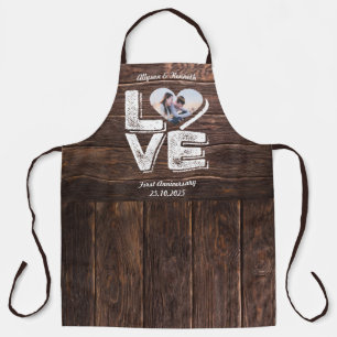 Love Rustic Woodland Photo Heart Lijst Monogram Schort