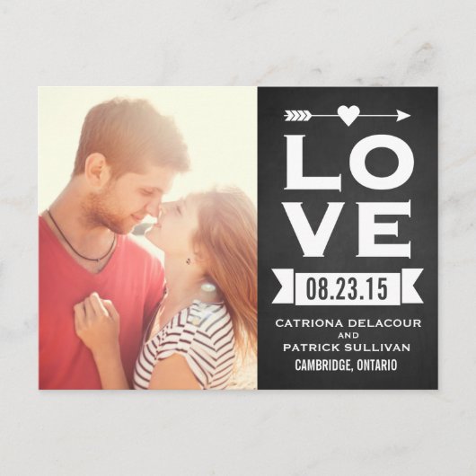 LOVE Rustisch Chalkboard | Briefkaart Datum opslaa (Voorkant)