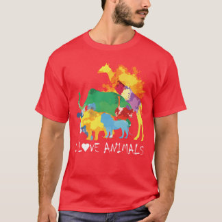 Love Safari Dier Spetterend Kleurrijke Dieren meis T-shirt