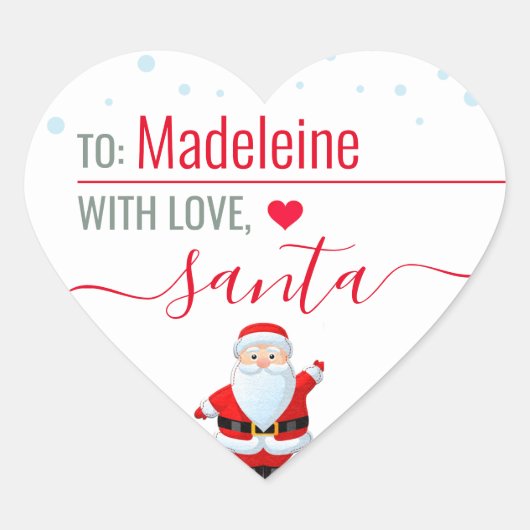 "Love, Santa" Cute Personalized kerstcadeaus Hart Sticker (Voorkant)