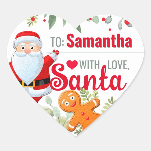 "Love, Santa" Gingerbread Custom Christmas Gift Hart Sticker (Voorkant)