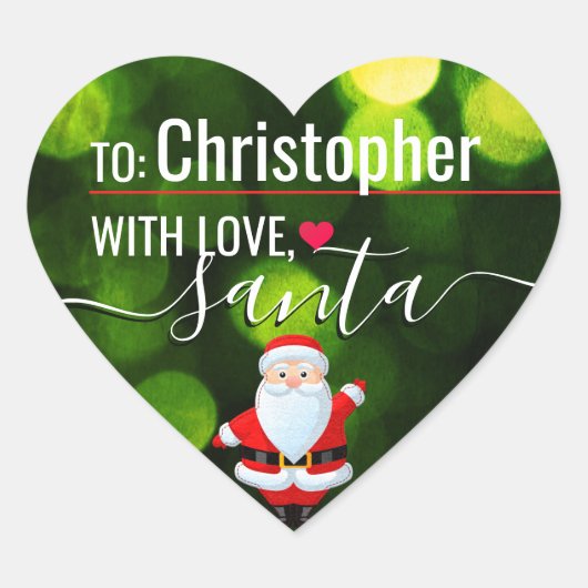 "Love, Santa" Green Licht Custom Holiday Gift Hart Sticker (Voorkant)