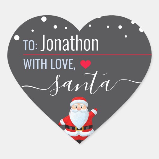 "Love, Santa" Grey Gepersonaliseerd kerstcadeau Hart Sticker (Voorkant)