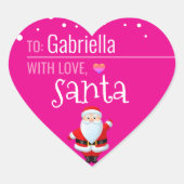 "Love, Santa" Hot Pink Gepersonaliseerd kerstcadea Hart Sticker (Voorkant)