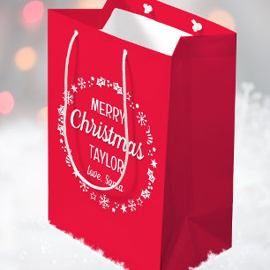 Love Santa Merry Christmas Custom Name Red Medium Cadeauzakje