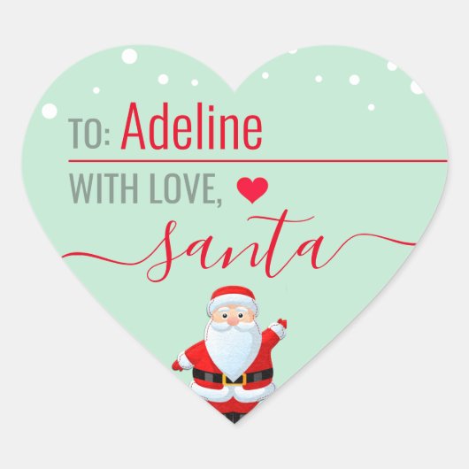 "Love, Santa" Munt Gepersonaliseerd kerstcadeau Hart Sticker (Voorkant)