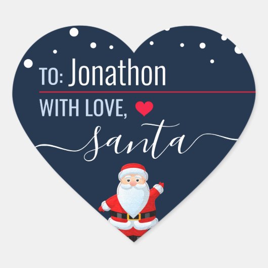 "Love, Santa" Navy Blue Gepersonaliseerd kerstcade Hart Sticker (Voorkant)