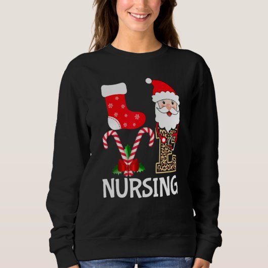 Love Santa Nursing Stethoscoop Leopard Kerstmis R Trui (Voorkant)