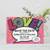 LOVE Save the Date Fun Retro Comic Book Pop Art (Debout devant)