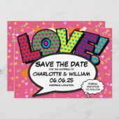 LOVE Save the Date Fun Retro Comic Book Pop Art (Devant / Derrière)