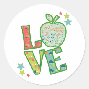 Love School Apple, teruggetrokken naar school Ronde Sticker