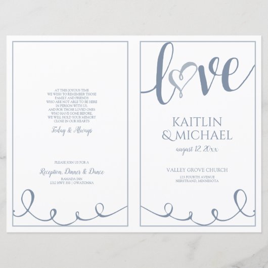 Love Script Coeur Programmes de mariage Dusty Blue (Devant)
