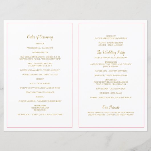 Love Script Coeur Programmes de mariage rose et or (Dos)