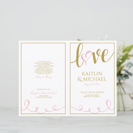 Love Script Coeur Programmes de mariage rose et or (Debout devant)