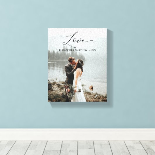 Love Script Handwrited Gepersonaliseerd Weduwfoto Canvas Afdruk (Insitu (Houten vloer))