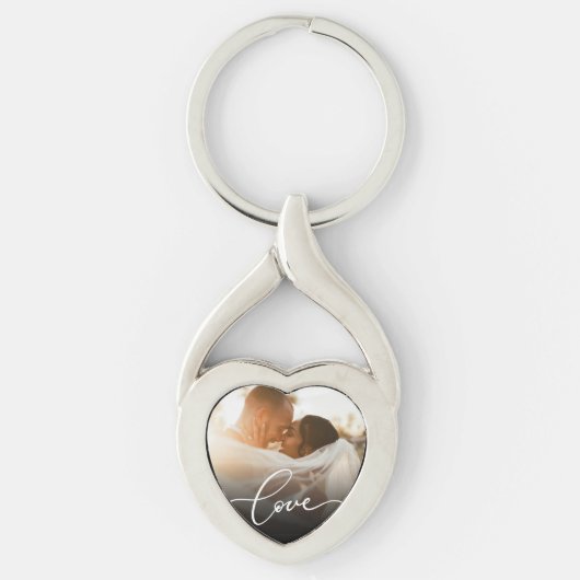 Love Script Heart Pas getrouwd Custom Photo Sleutelhanger (Voorkant)