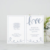 Love Script Heart Wedding Programs Dusty Blue (Staand voorkant)