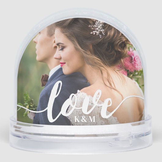 Love Script Overlay Photo & Monogram Sneeuwbol (Achterkant)