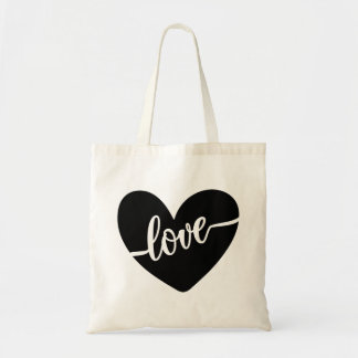 Love Script Typography Black Heart Valentijns Tote Bag