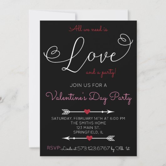 Love Script Valentine's Day Party Invitation (Devant)