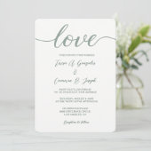 Love Script Weddenschap-typografie Sage Green Kaart (Staand voorkant)