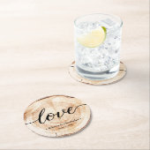 Love Script Wood Slice Rustic Wedding Ronde Kartonnen Onderzetter (Insitu)