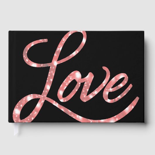 Love Script | Zwart en Roze Glitter Star Sparkle Gastenboek (Voorkant)