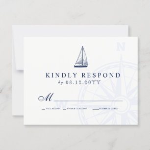 Love Sets Zeilboot Nautische Bruiloft Marine RSVP Kaartje