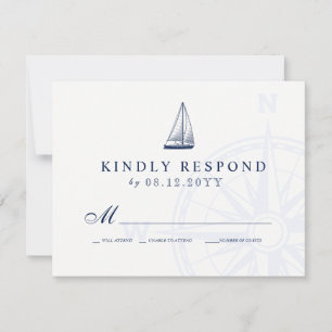 Love Sets Zeilboot Nautische Bruiloft RSVP Kaartje