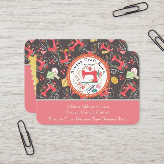 Love Sewing Cute Photo Carte de visite Brown (Devant/Arrière en situation)
