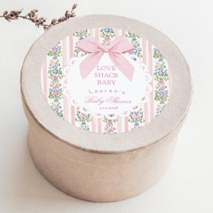 Love Shack Baby Pink Bow Roos Baby shower Ronde Sticker